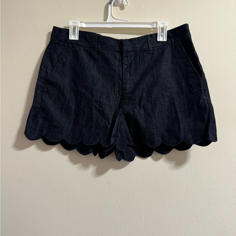 LOFT Navy Scalloped Hem High Waist Shorts